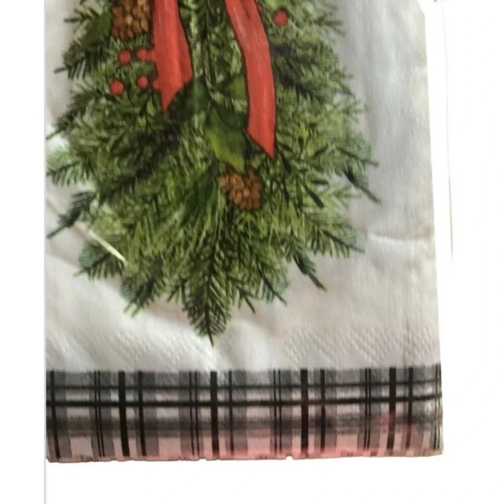 Christmas Paper Napkins 40 ct Buffet Towels Buffalo Plaid Greenery Decoupage